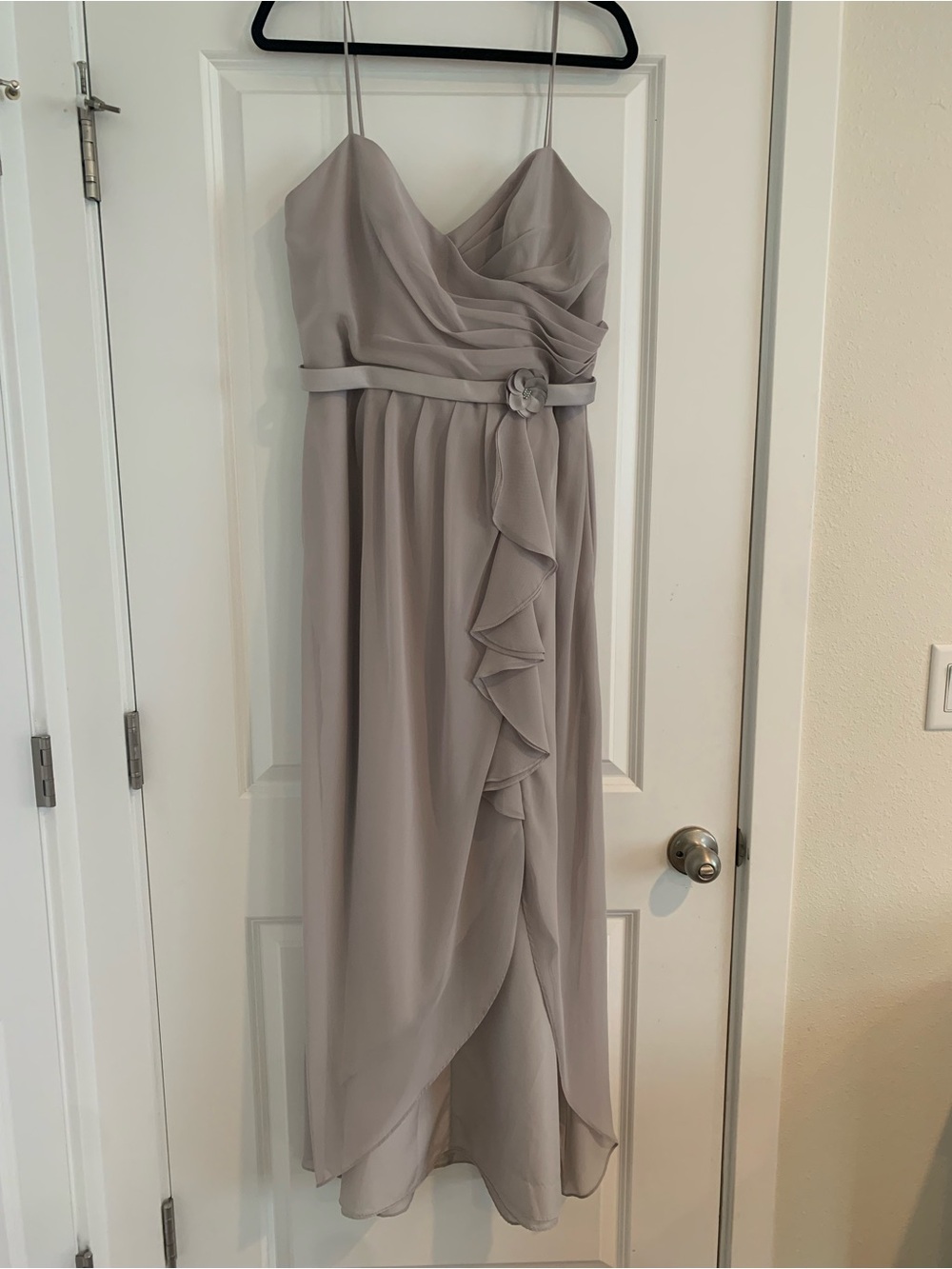 Alfred Angelo Strapless Chiffon Gown in Light Taupe